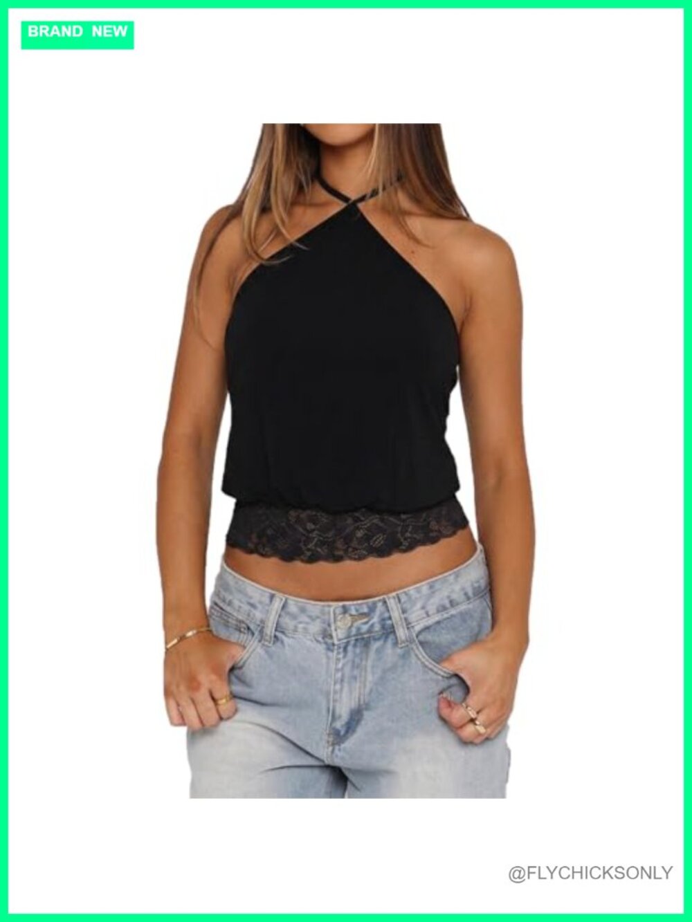 Womens Sexy Halter Crop Top Self Tie Lace Trim Backless Cami Y2K Going Out